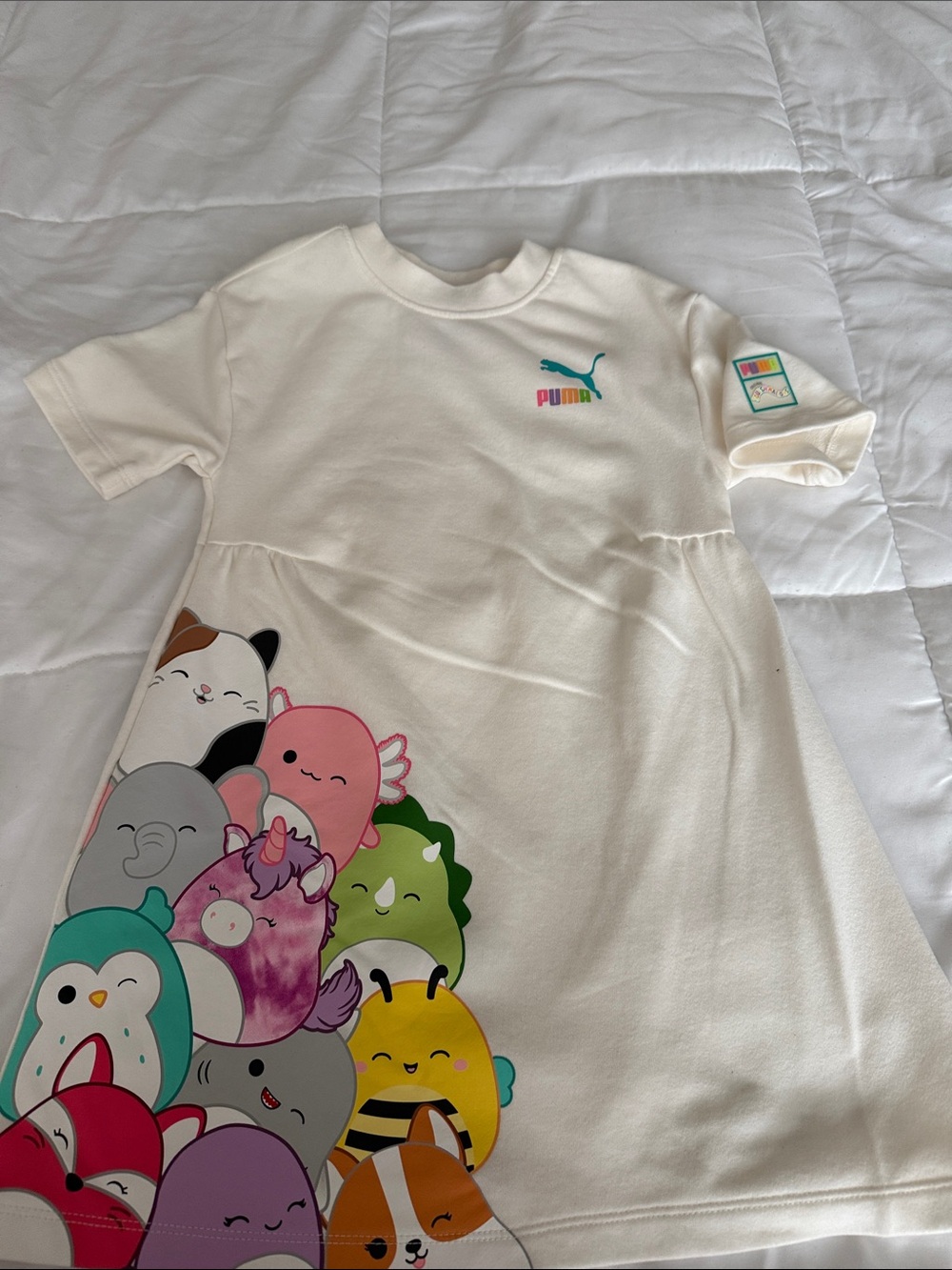 Puma White Kids Short-Sleeve Graphic Dress Tee with Colorful Character Print